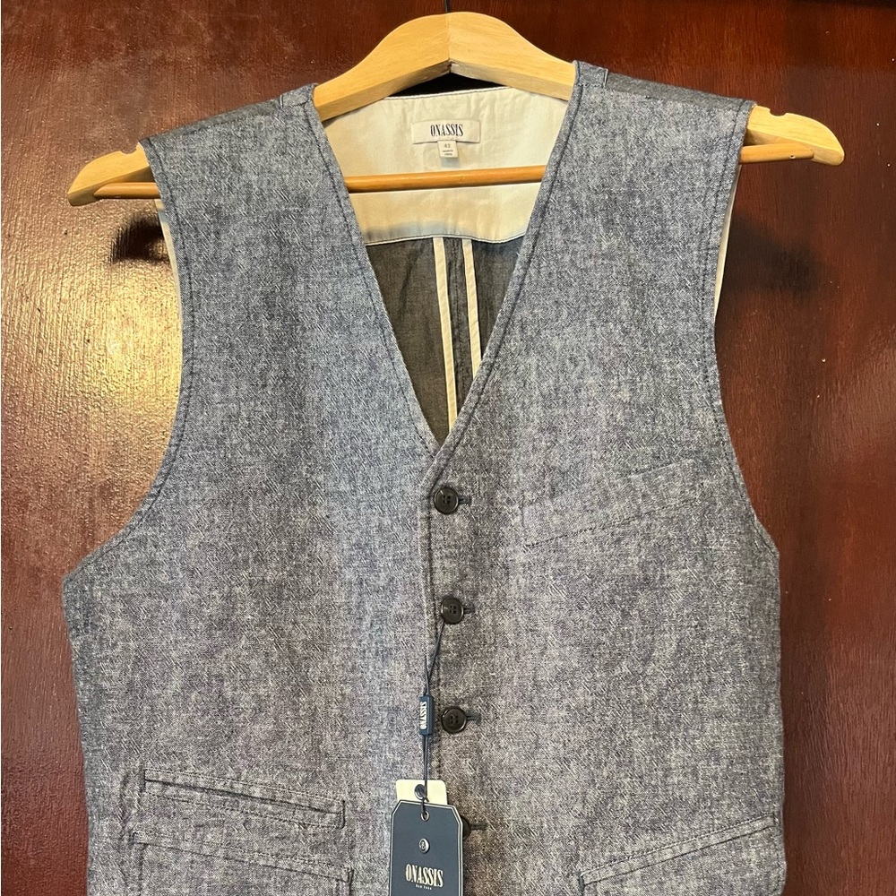 Men’s Onassis Navy Linen Cotton Vest